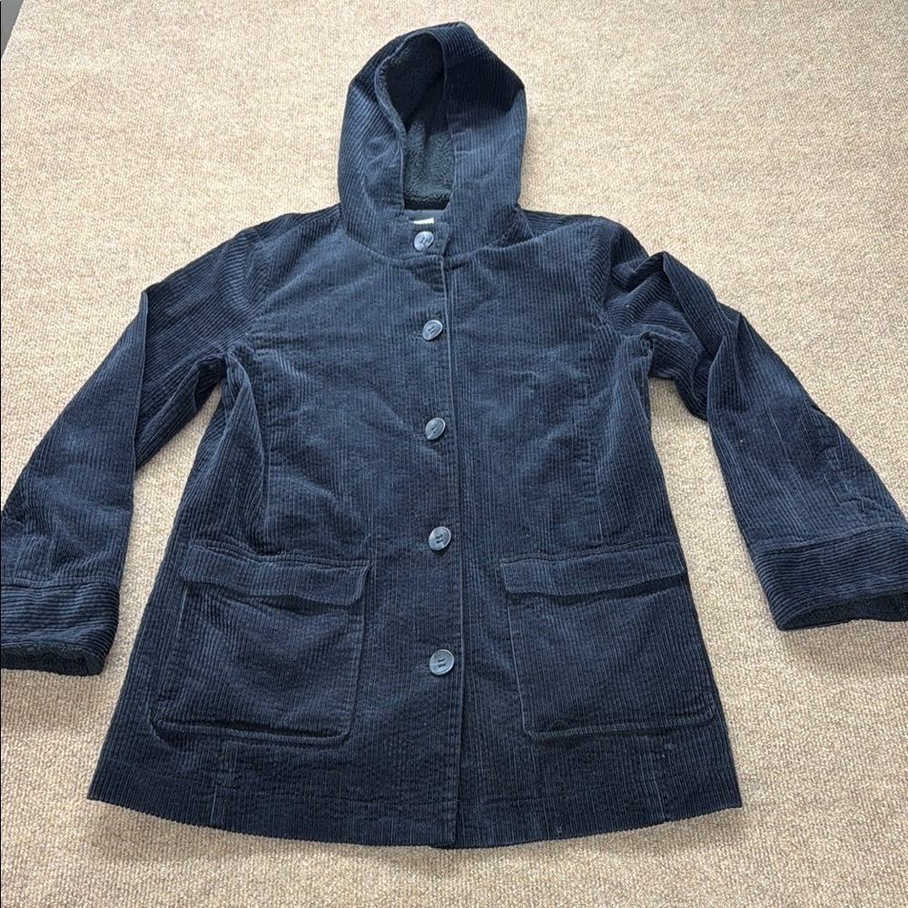 J Jill Heritage Tumbled Cord Coat Womens S Black Hooded Corduroy Jacket